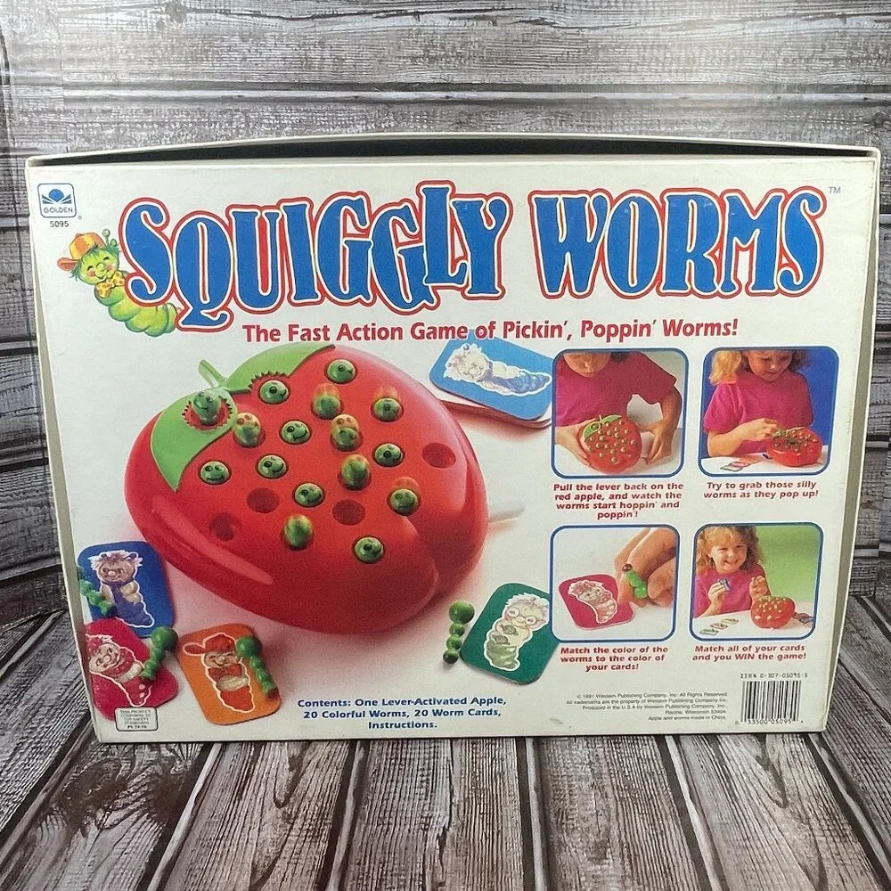 Vtg SQUIGGLY WORMS Kids Board Game Motorized Counting Color Match 1991 COMPLETE
